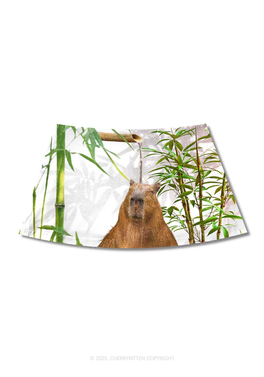 Capybara Bamboo Shower Y2K Print Mini Skirt Cherrykitten
