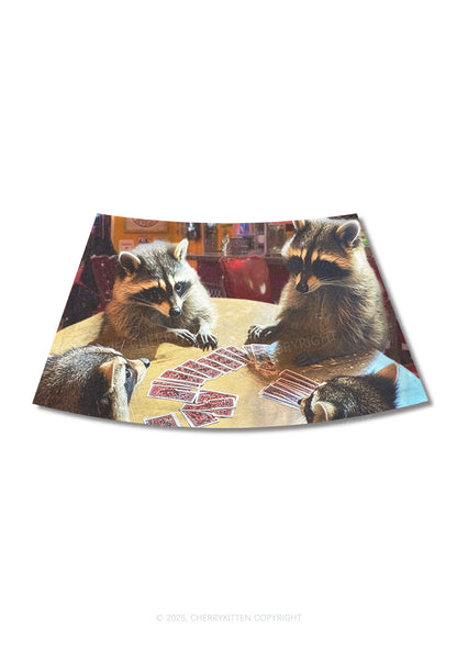 Raccoon Poker Y2K Print Mini Skirt Cherrykitten