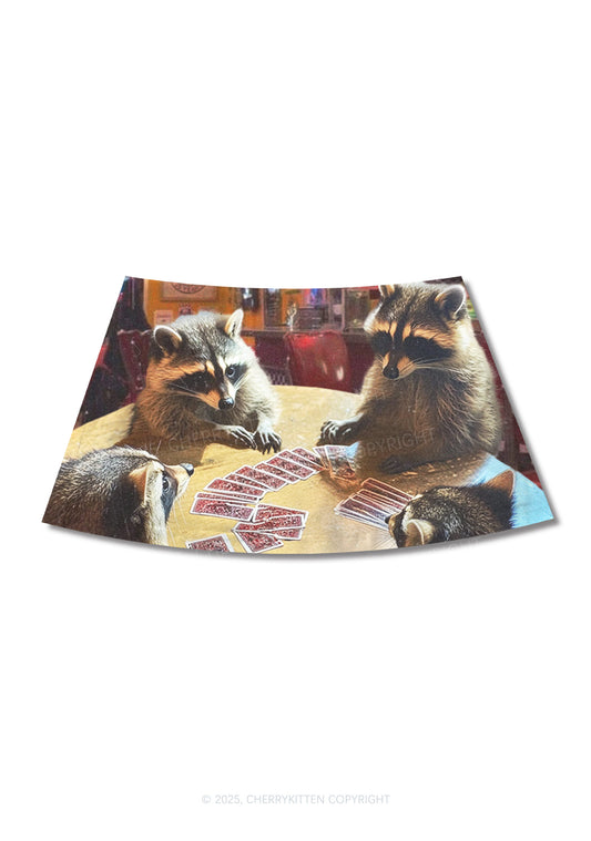Raccoon Poker Y2K Print Mini Skirt Cherrykitten