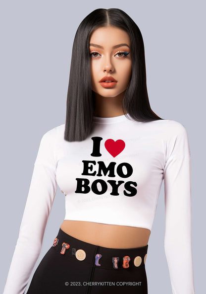 I Love Emo Boys Long Sleeve Crop Top Cherrykitten