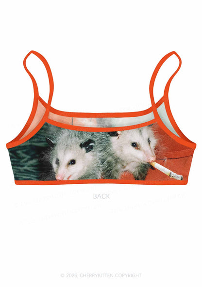 Smoking Badass Possum Y2K Print Super Crop Cami Cherrykitten