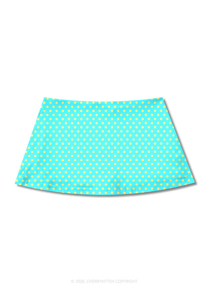 Yellow Dots On Green Y2K Print Mini Skirt Cherrykitten