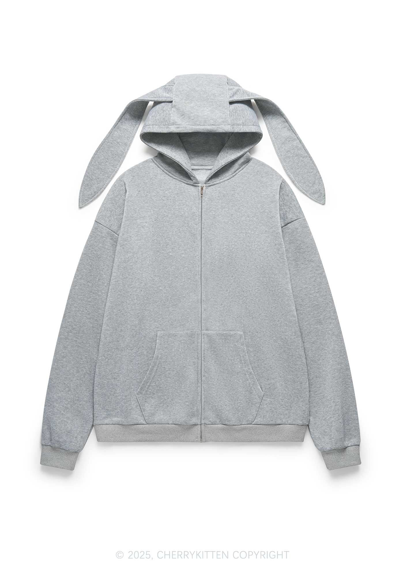 Plain Y2K Bunny Ear Zip Hoodie Cherrykitten