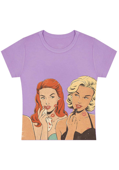 Curvy Lip Print Women Baby Tee