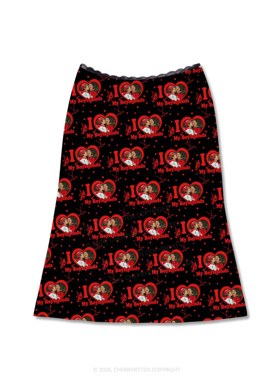 I Love My BF HR Y2K Print Midi Skirt Cherrykitten