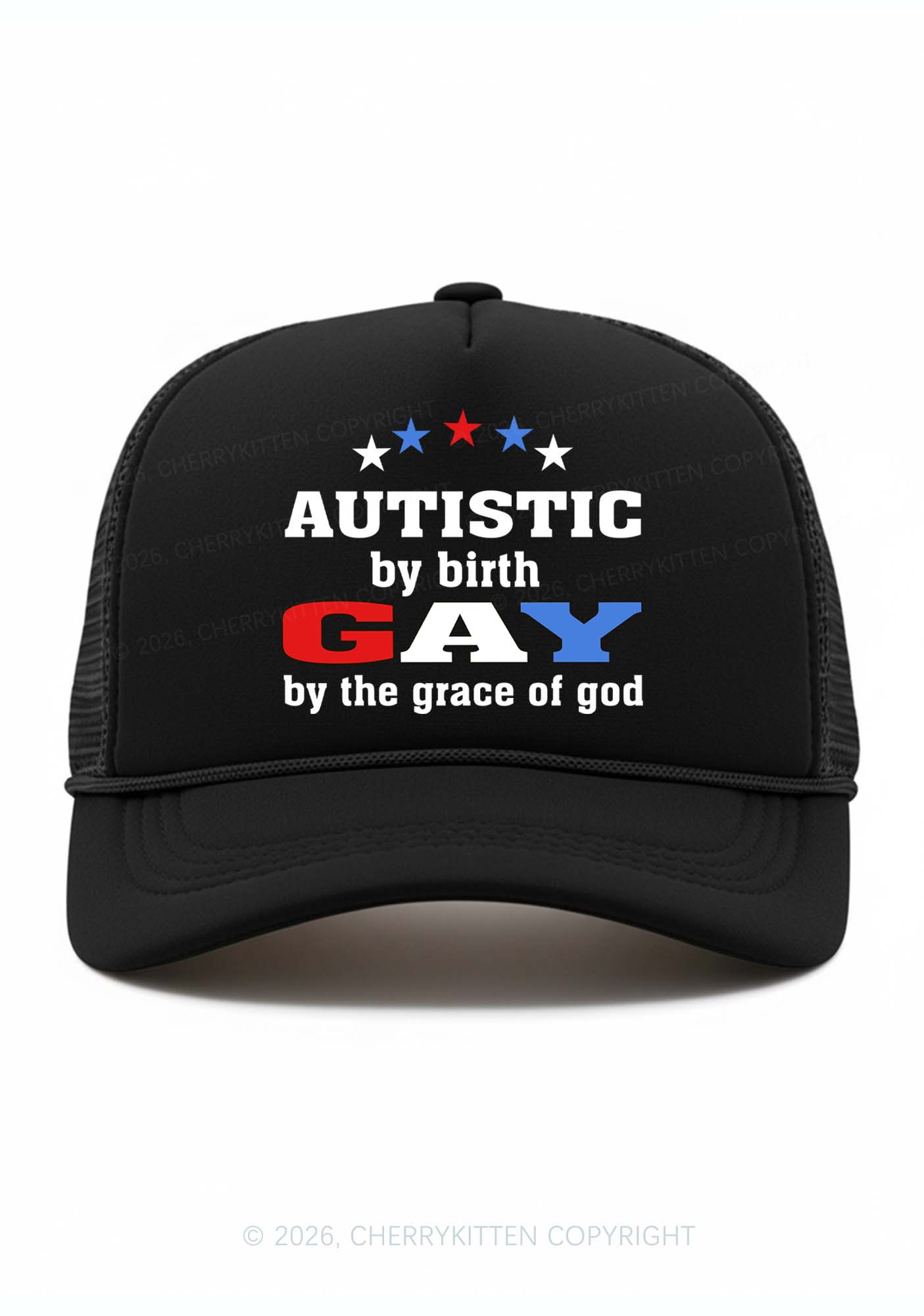 Autistic By Birth Gay Pride Y2K Trucker Hat Cherrykitten