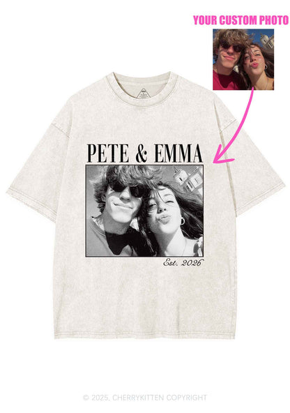 Custom Lover Photo Y2K Shirts Washed Tee Cherrykitten