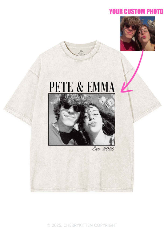 Custom Lover Photo Y2K Shirts Washed Tee Cherrykitten