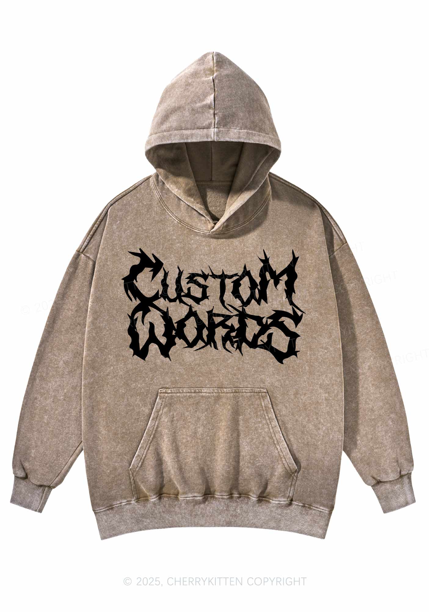 Custom Text Punk Font Y2K Washed Hoodie Cherrykitten