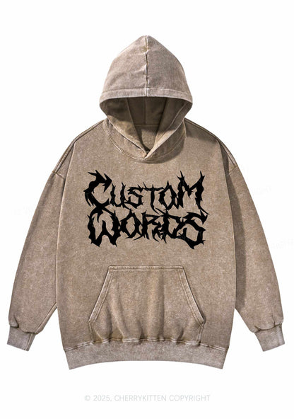 Custom Text Punk Font Y2K Washed Hoodie Cherrykitten