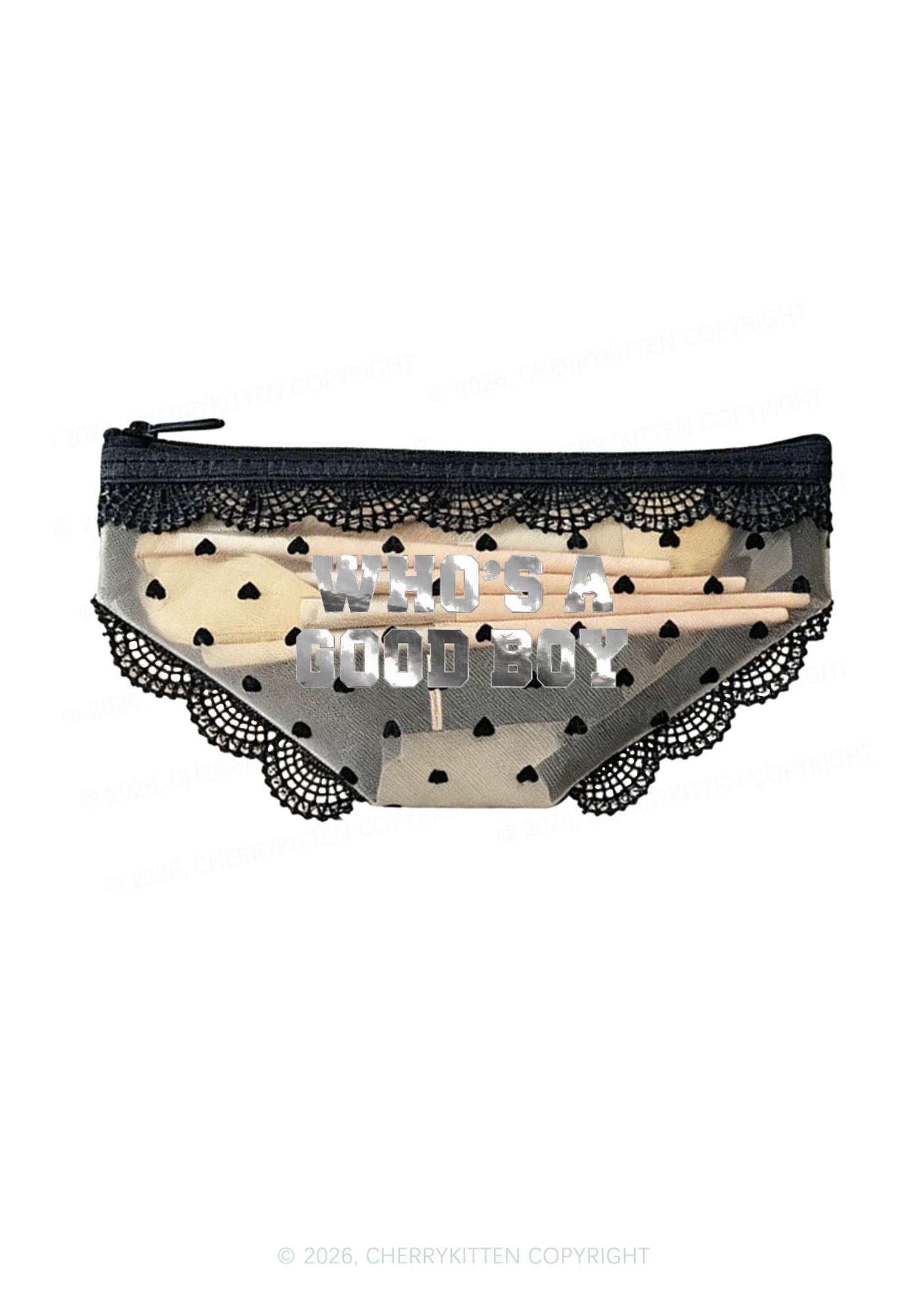Whos A Good Boy Silver Foil Printed Y2K Briefs Shape Cosmetic Pouch Cherrykitten