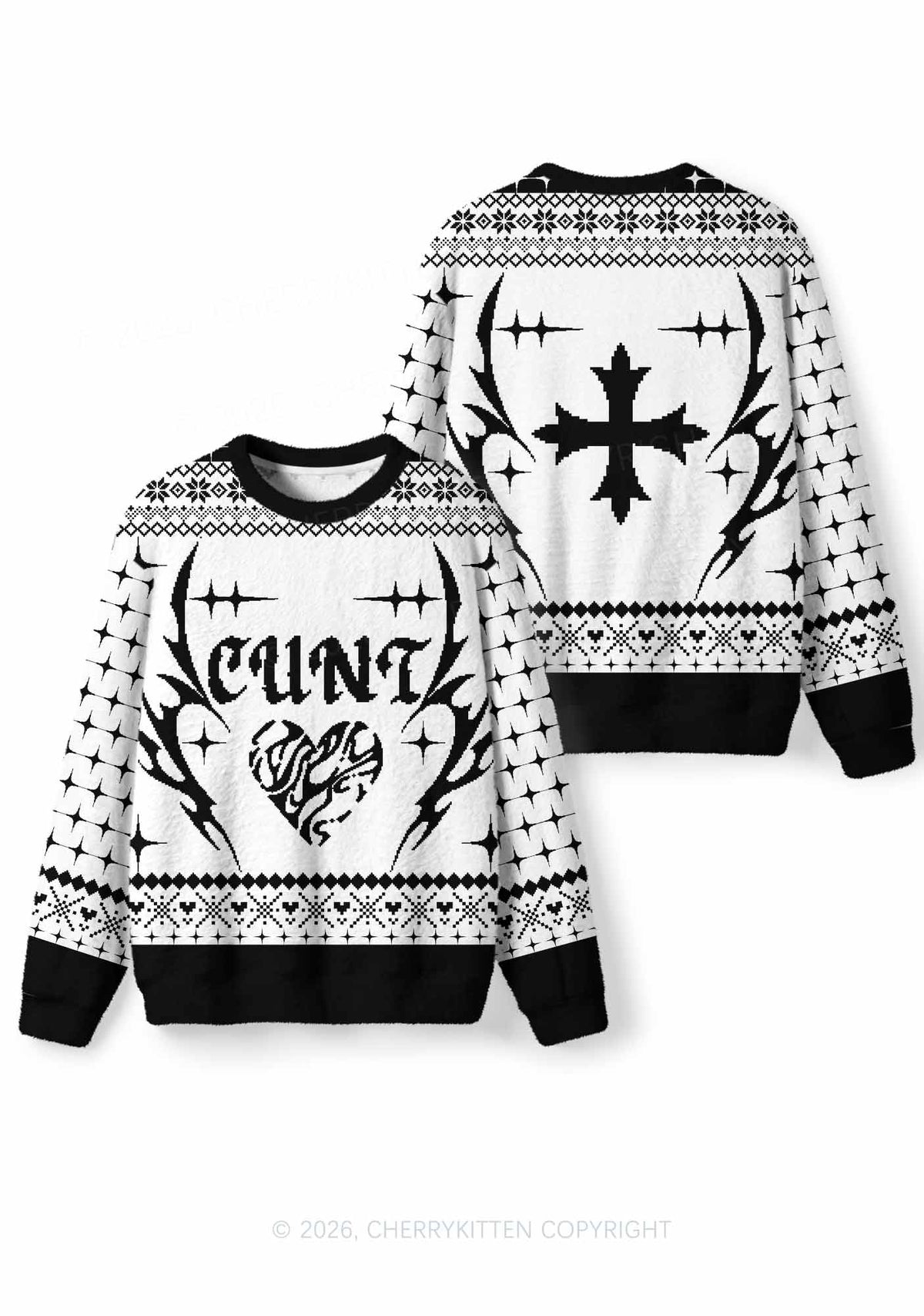 White Cxxt Y2K Christmas Knit Sweatshirt Cherrykitten