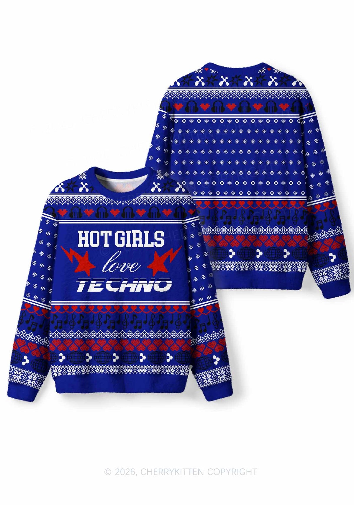 Hot Girls Love Techno Y2K Christmas Knit Sweatshirt Cherrykitten