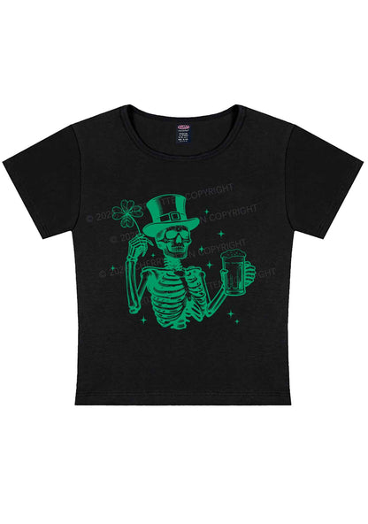 Green Skeleton St Patricks Y2K Baby Tee Cherrykitten