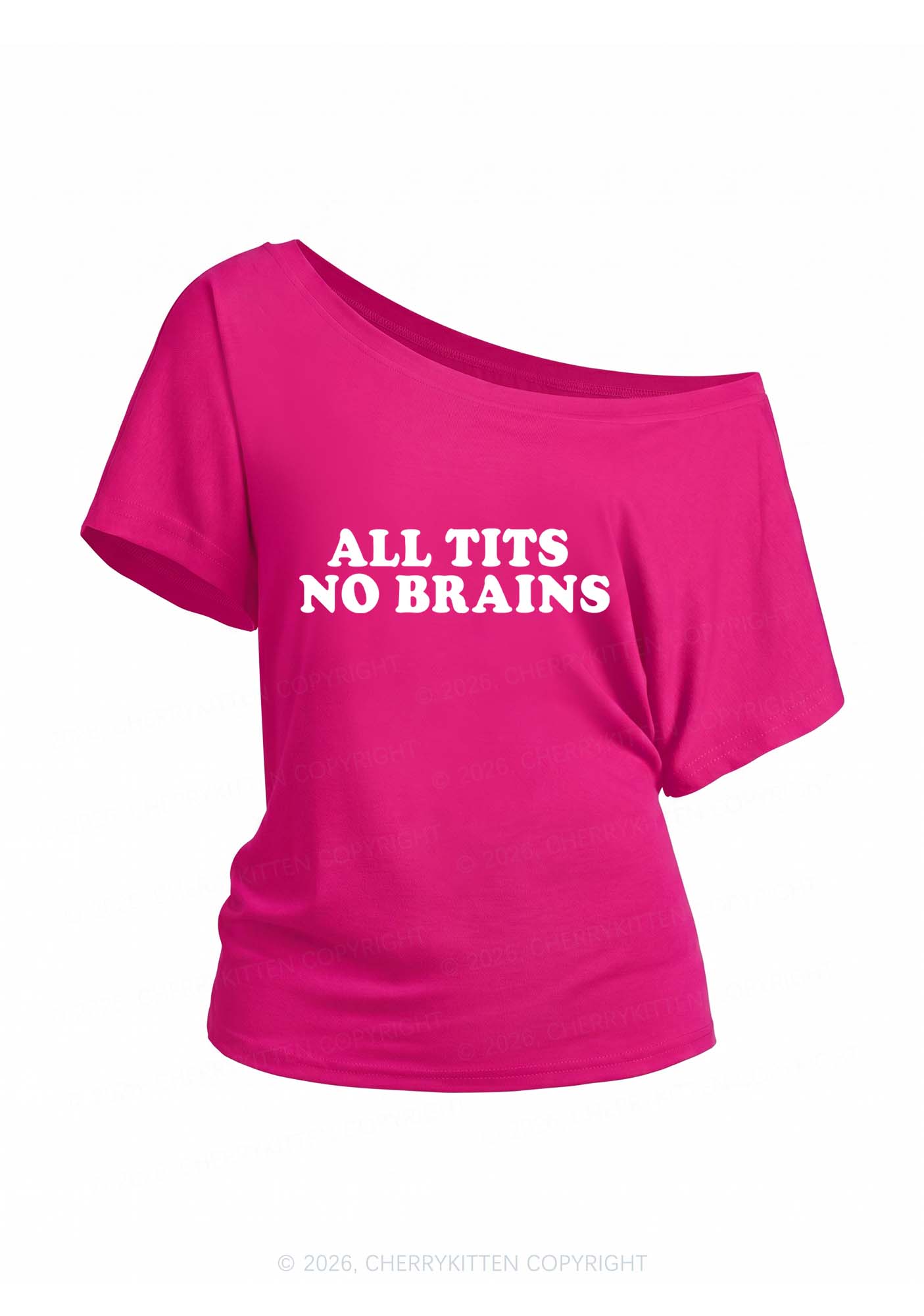 All Txts No Brains Y2K Off Shoulder Tee Cherrykitten
