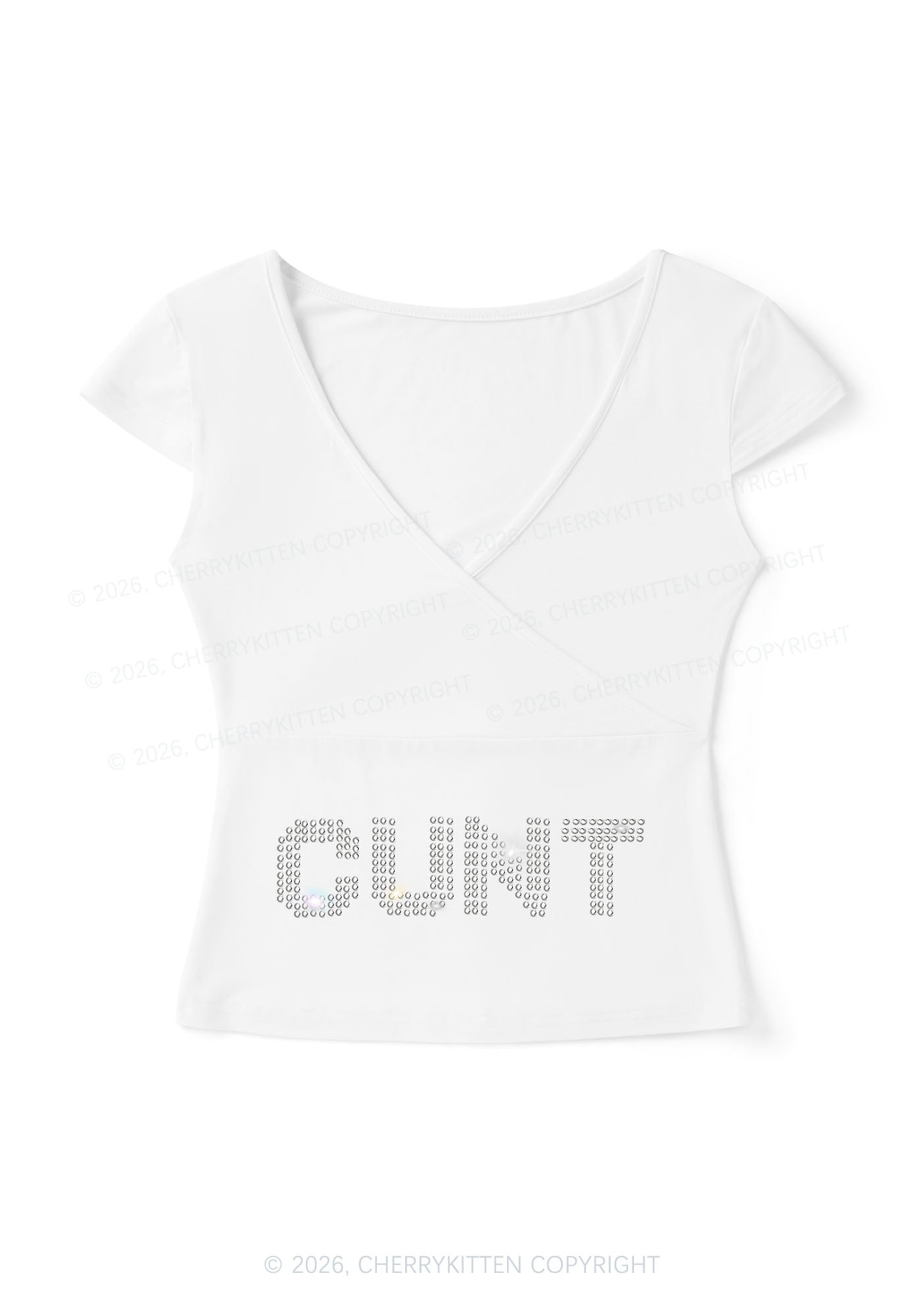 Rhinestone Cxxt Y2K Wrap V Neck T Shirts Cherrykitten
