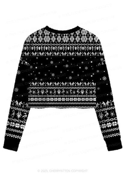 Black Punk Cxxt Y2K Christmas Crop Knit Sweatshirt Cherrykitten