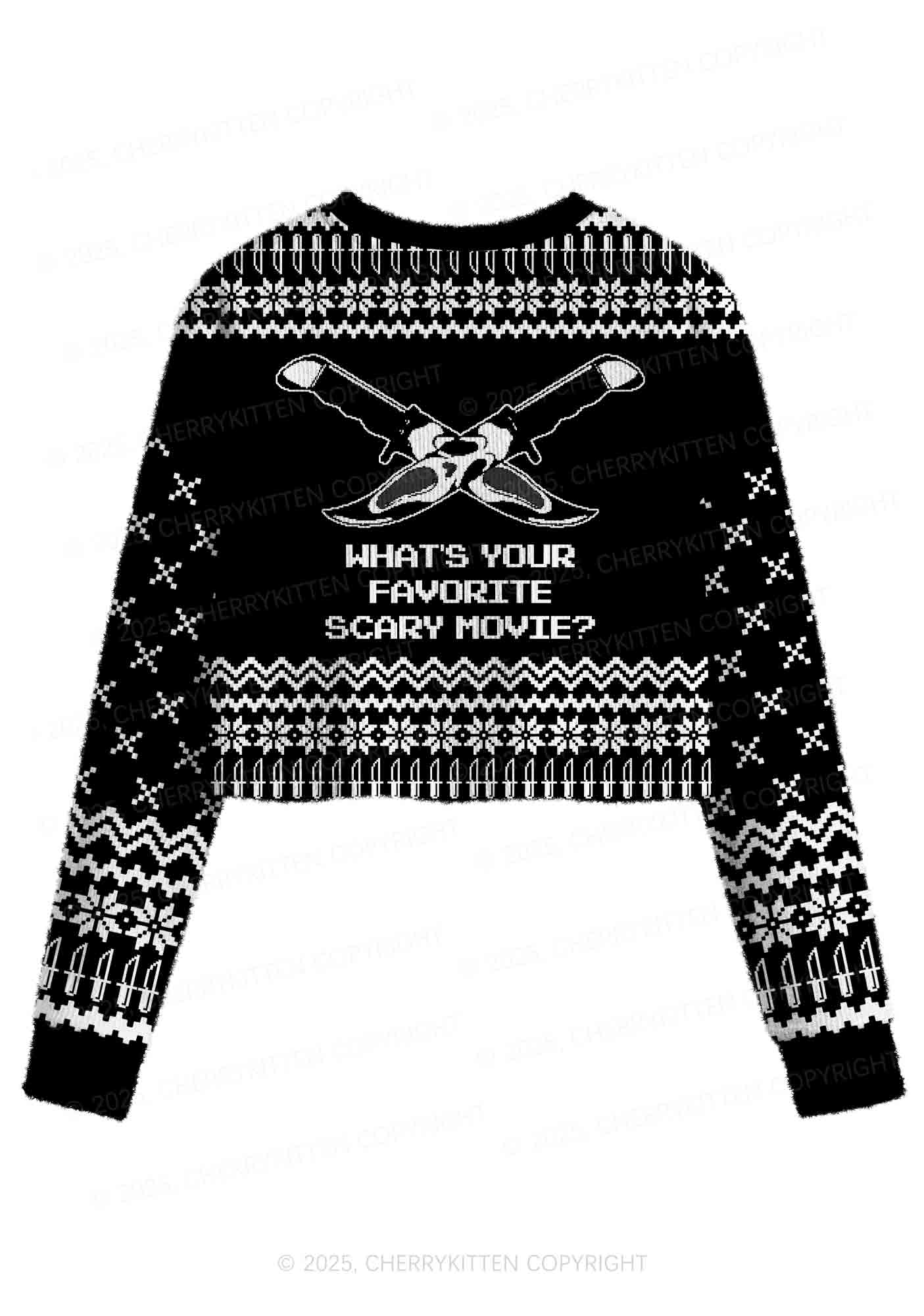 Halloween Black Horror Club Y2K Christmas Crop Knit Sweatshirt Cherrykitten