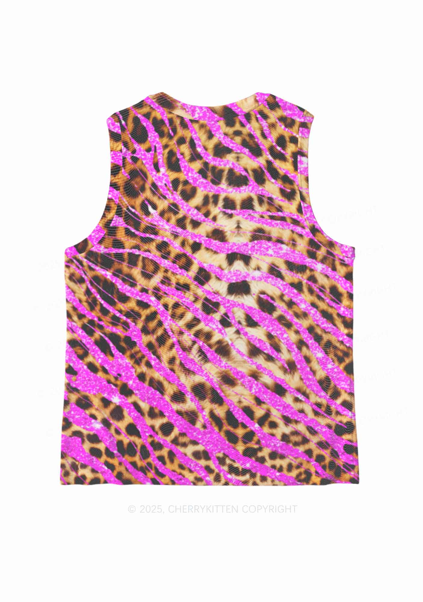 Sparkle Pink Leopard Y2K Mesh Muscle Tank Cherrykitten