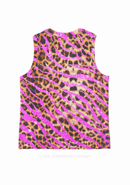 Sparkle Pink Leopard Y2K Mesh Muscle Tank Cherrykitten