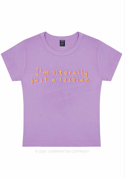Curvy Just A Lesbian Y2K Baby Tee Cherrykitten