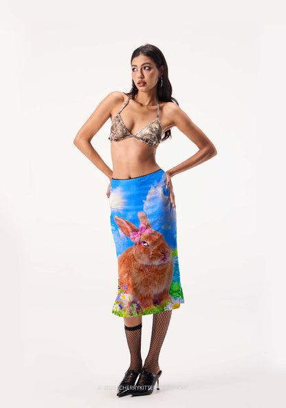 Rolling Eyes Bunny Y2K Print Midi Skirt Cherrykitten