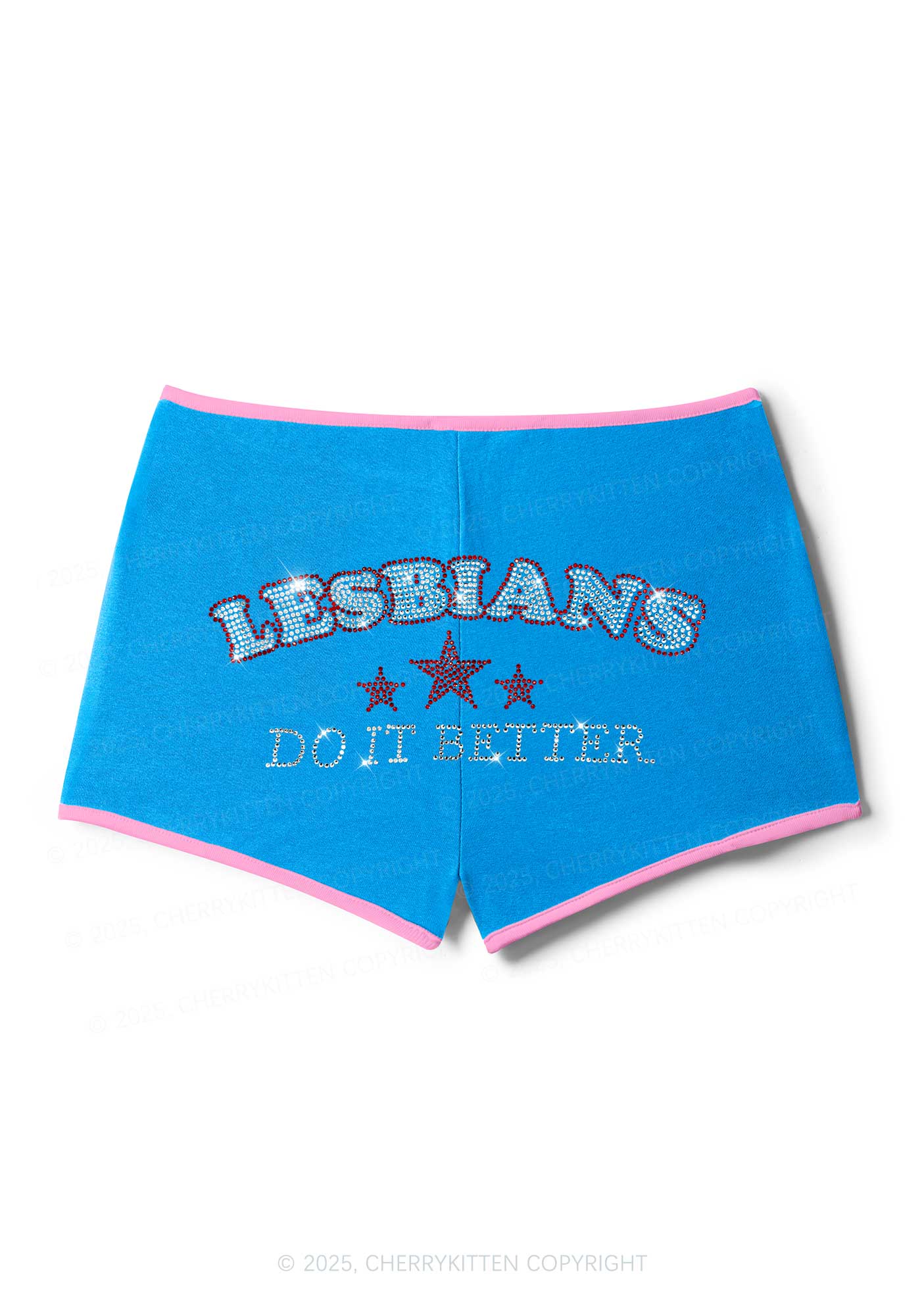 Rhinestone Lesbians Do It Better Pride Y2K Booty Shorts Cherrykitten