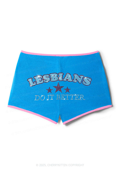 Rhinestone Lesbians Do It Better Pride Y2K Booty Shorts Cherrykitten