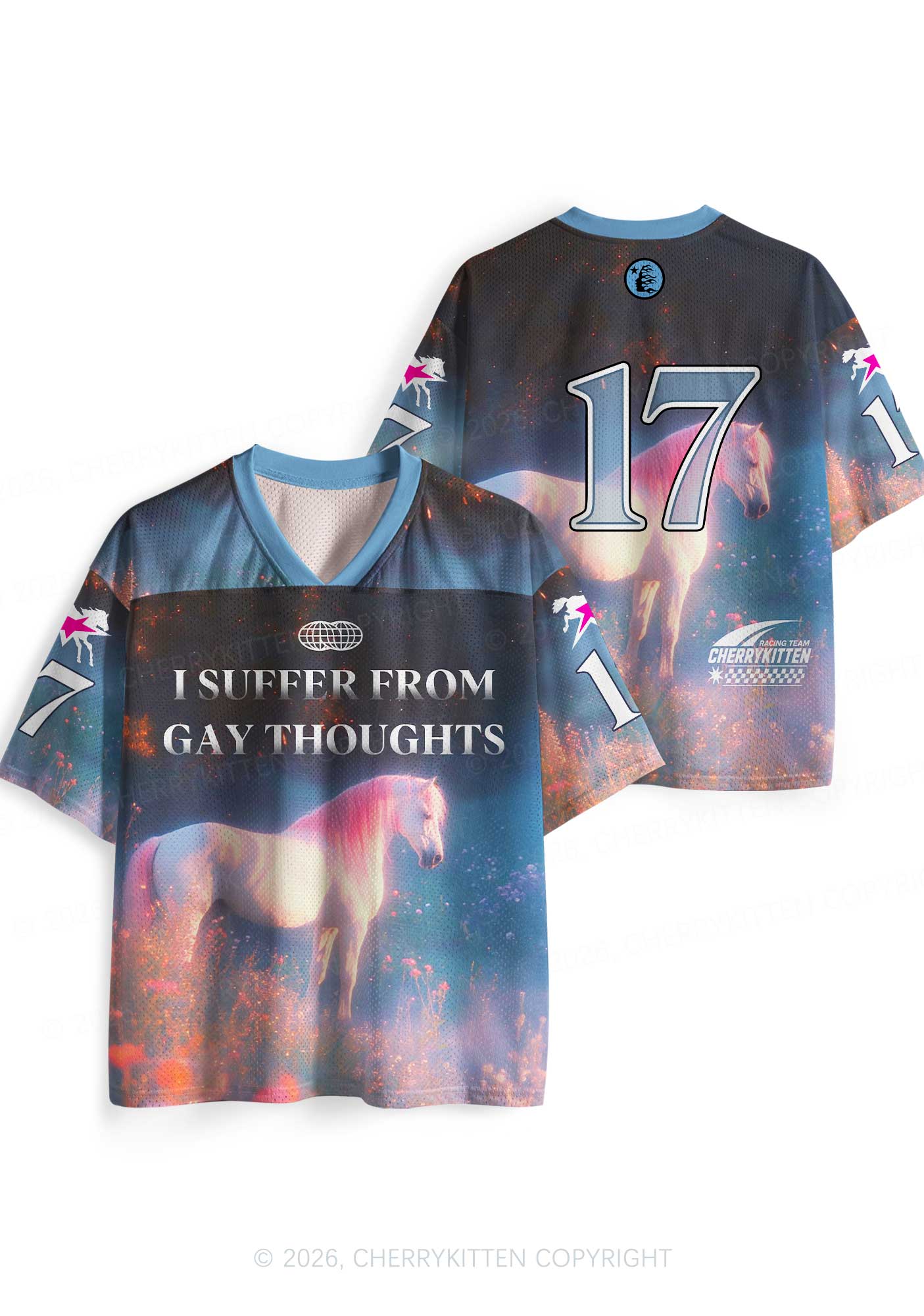 Pink Hair Horse Suffer From Gay Thoughts Pride Y2K Sport Jersey Shirts Cherrykitten