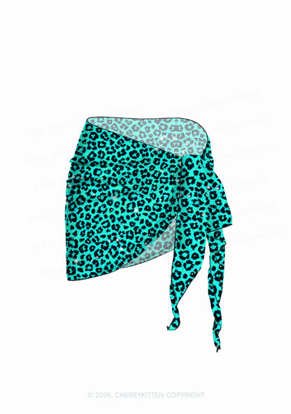 Turquoise Green Leopard Y2K Print Bikini Set Cherrykitten