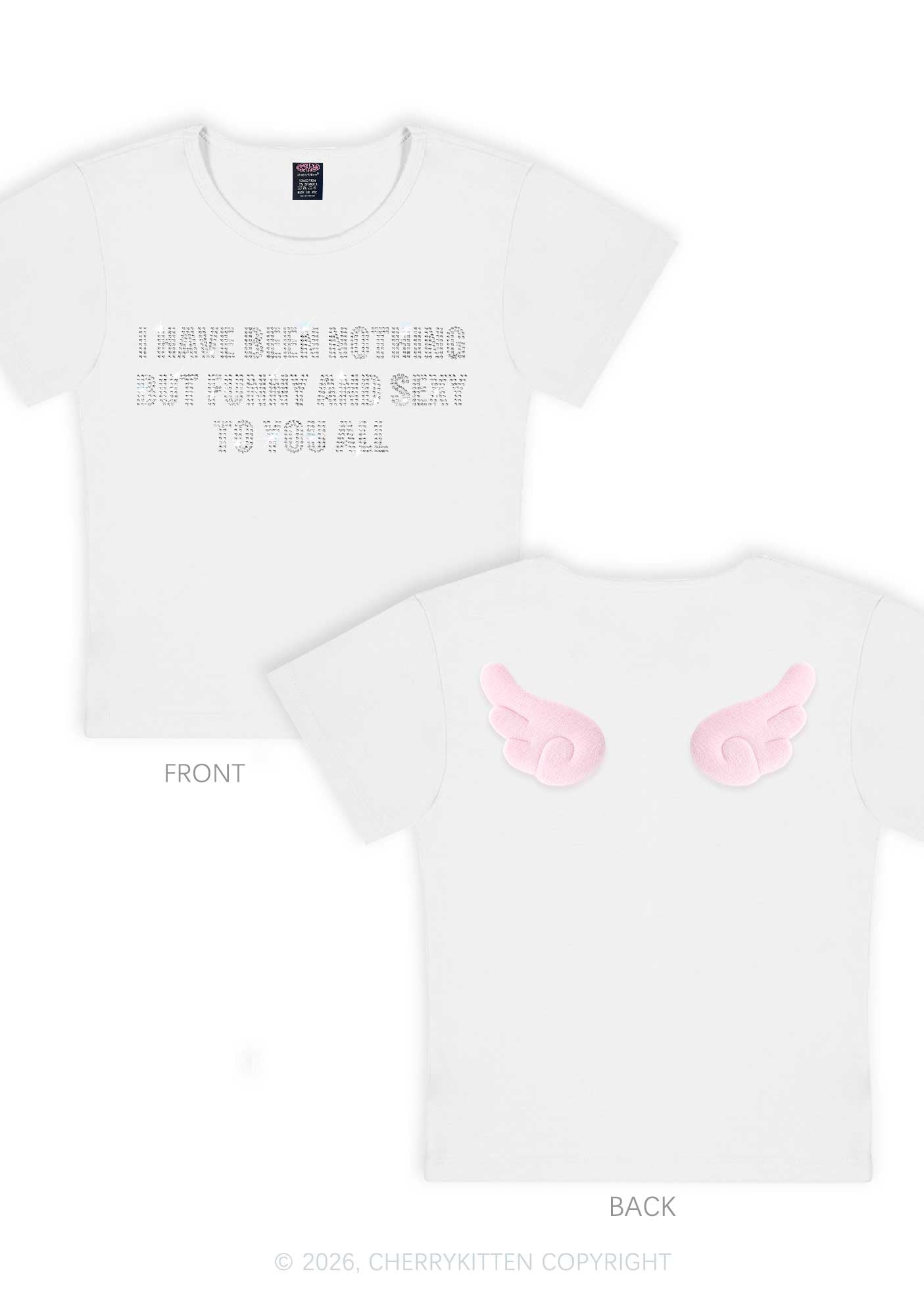 Rhinestone I Have Been Funny Y2K Goth Angel Wings Baby Tee Cherrykitten