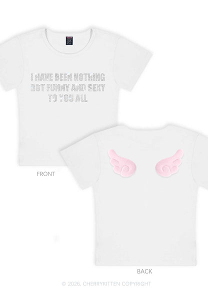 Rhinestone I Have Been Funny Y2K Goth Angel Wings Baby Tee Cherrykitten