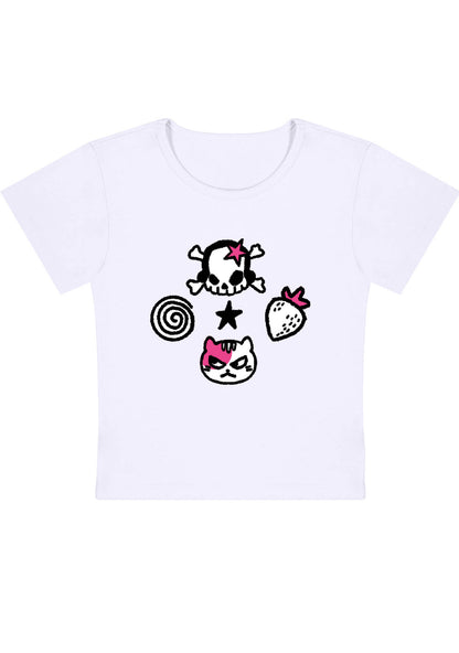 Curvy Skull Strawberry Cat Stars Baby Tee