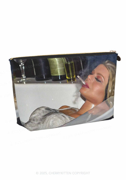 Smoking Woman Y2K Leather Makeup Bag Cherrykitten