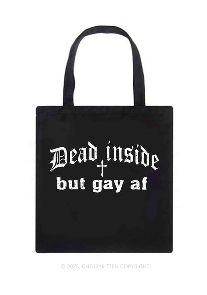 Dead Inside But Gay AF Pride Y2K Canvas Tote Bag Cherrykitten