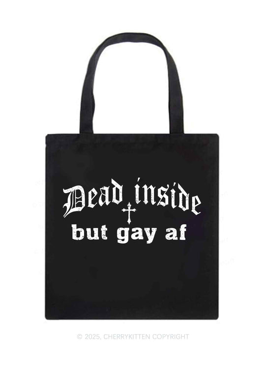 Dead Inside But Gay AF Pride Y2K Canvas Tote Bag Cherrykitten