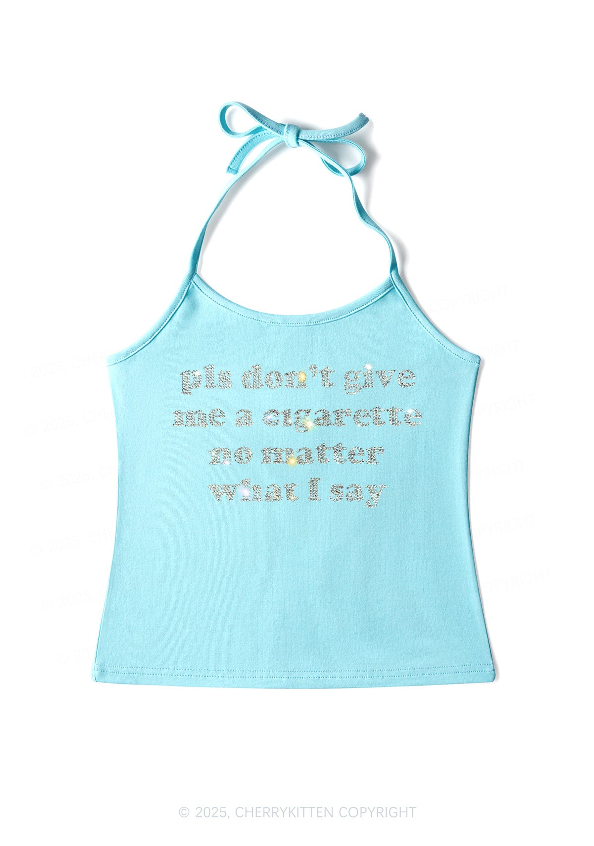 Rhinestone Dont Give Me Cigarette Y2K Halter Neck Cami Cherrykitten
