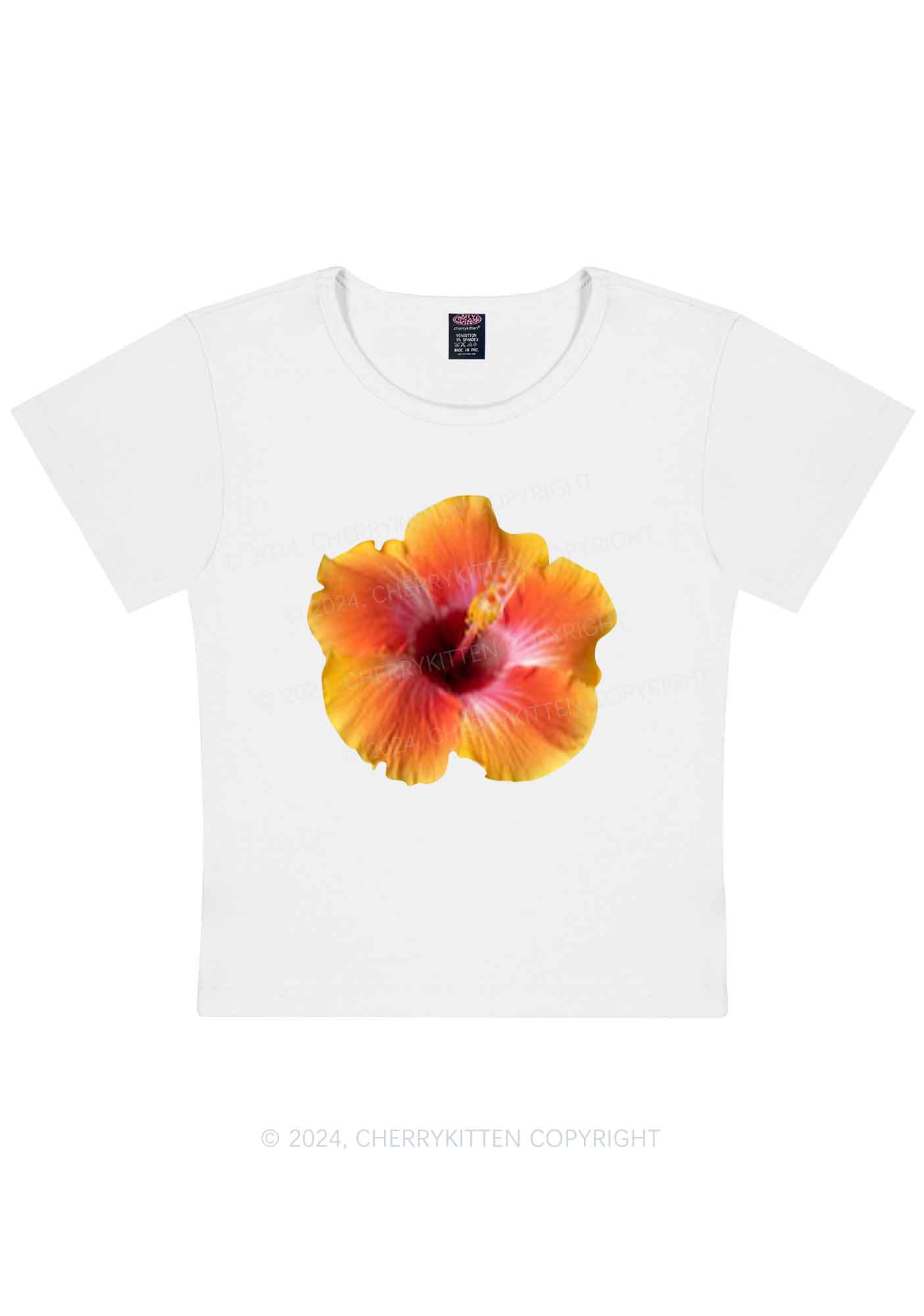 Curvy Orange Flower Y2K Baby Tee Cherrykitten