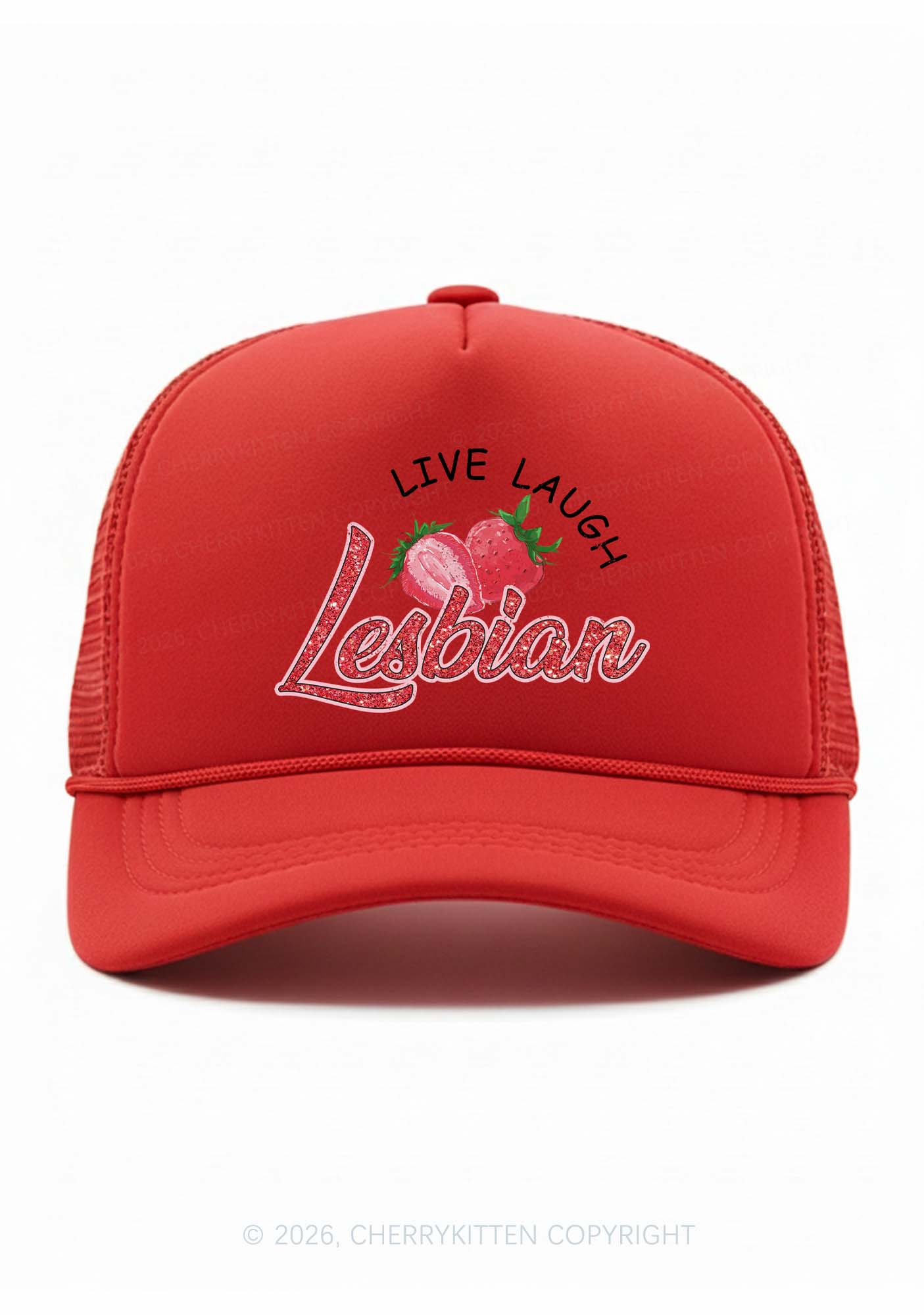 Live Laugh Lesbian Pride Y2K Trucker Hat Cherrykitten