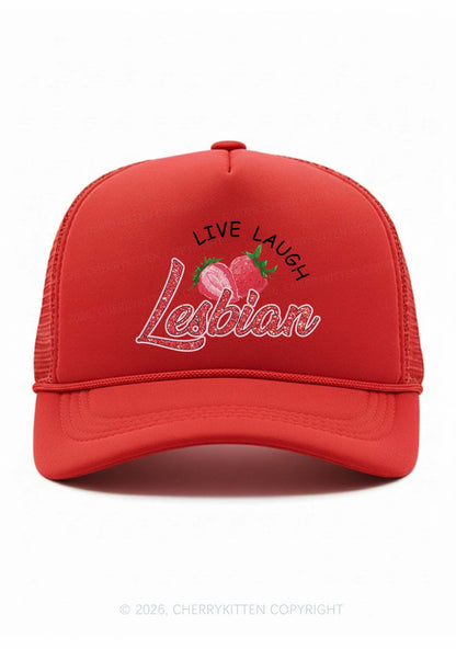 Live Laugh Lesbian Pride Y2K Trucker Hat Cherrykitten