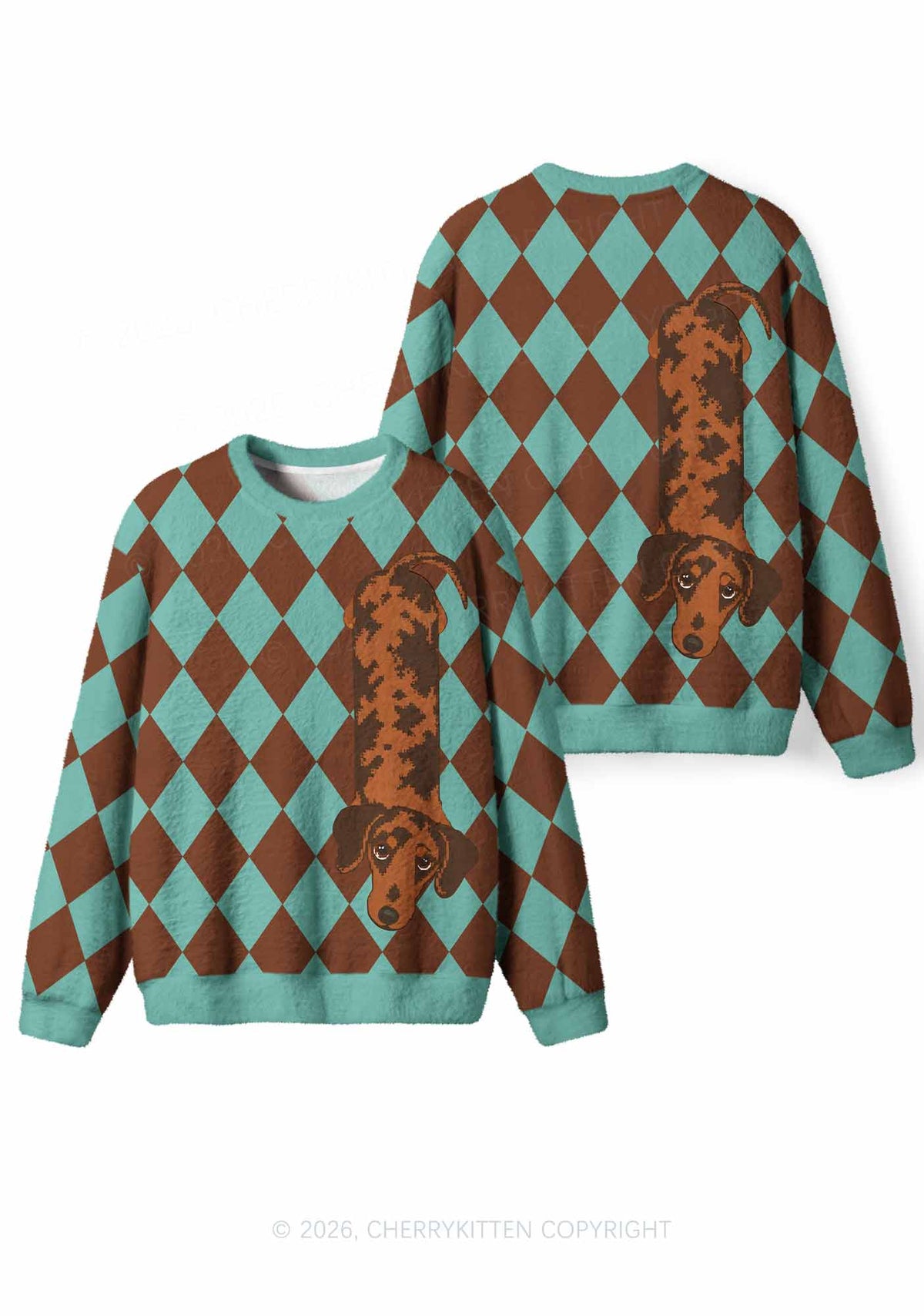 Plaid Dachshund Y2K Knit Sweatshirt Cherrykitten