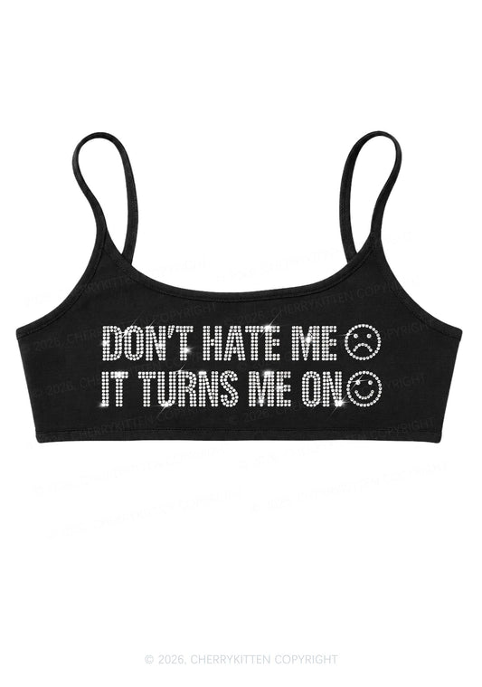 Rhinestone Dont Hate Me Y2K Super Crop Cami Cherrykitten