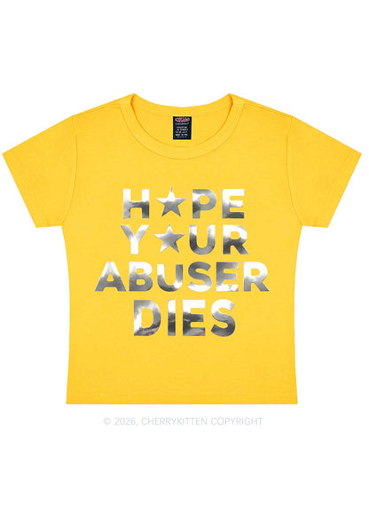 Abuser Dies Silver Foil Printed Y2K Baby Tee Cherrykitten