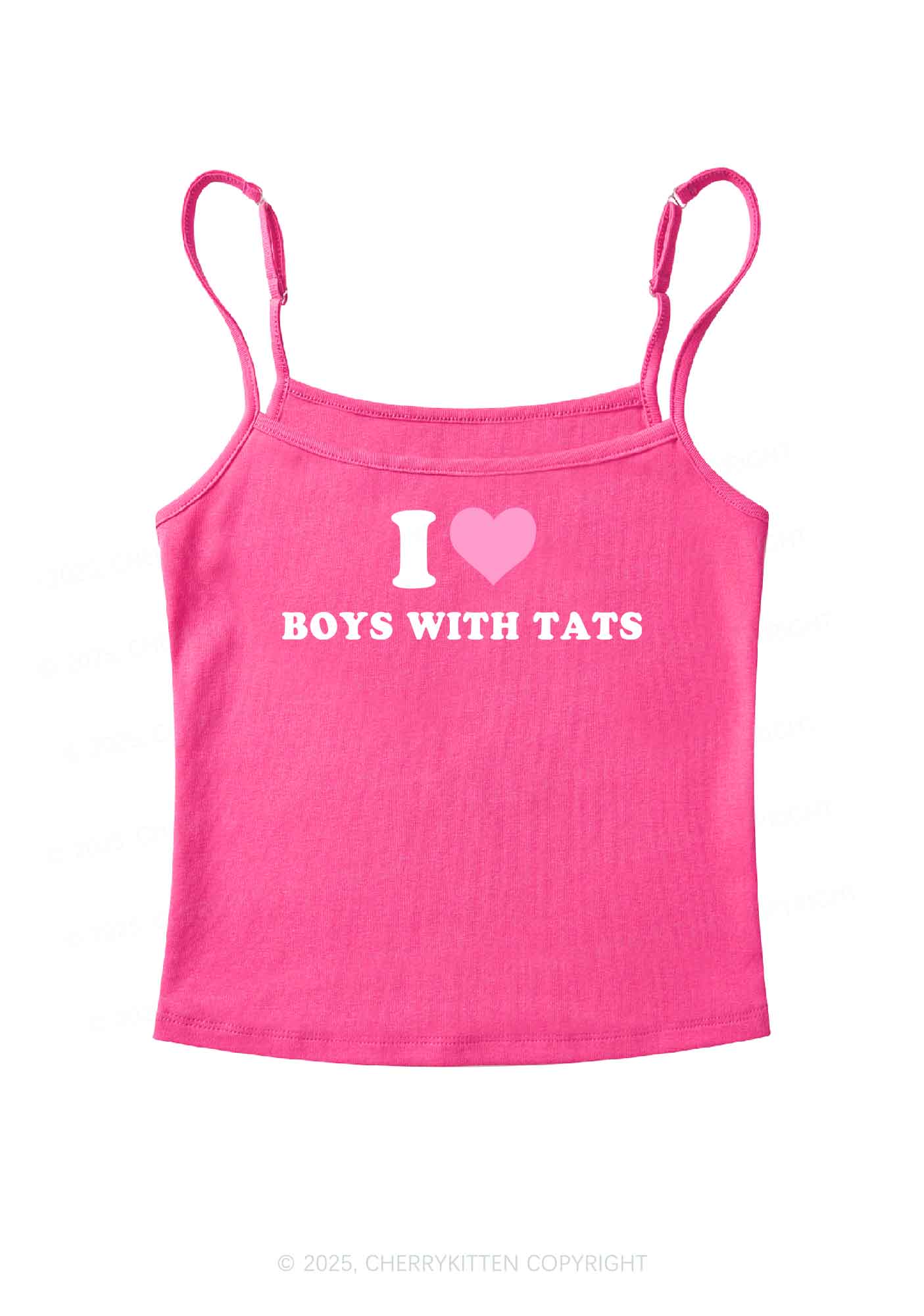 I Love Boys With Tats  Y2K Spaghetti Strap Cami Cherrykitten