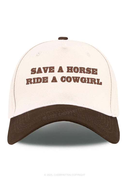 Embroidered Save A Horse Ride A Cowgirl Y2K Color Block Baseball Cap Cherrykitten