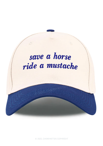 Embroidered Ride A Mustache Y2K Color Block Baseball Cap Cherrykitten