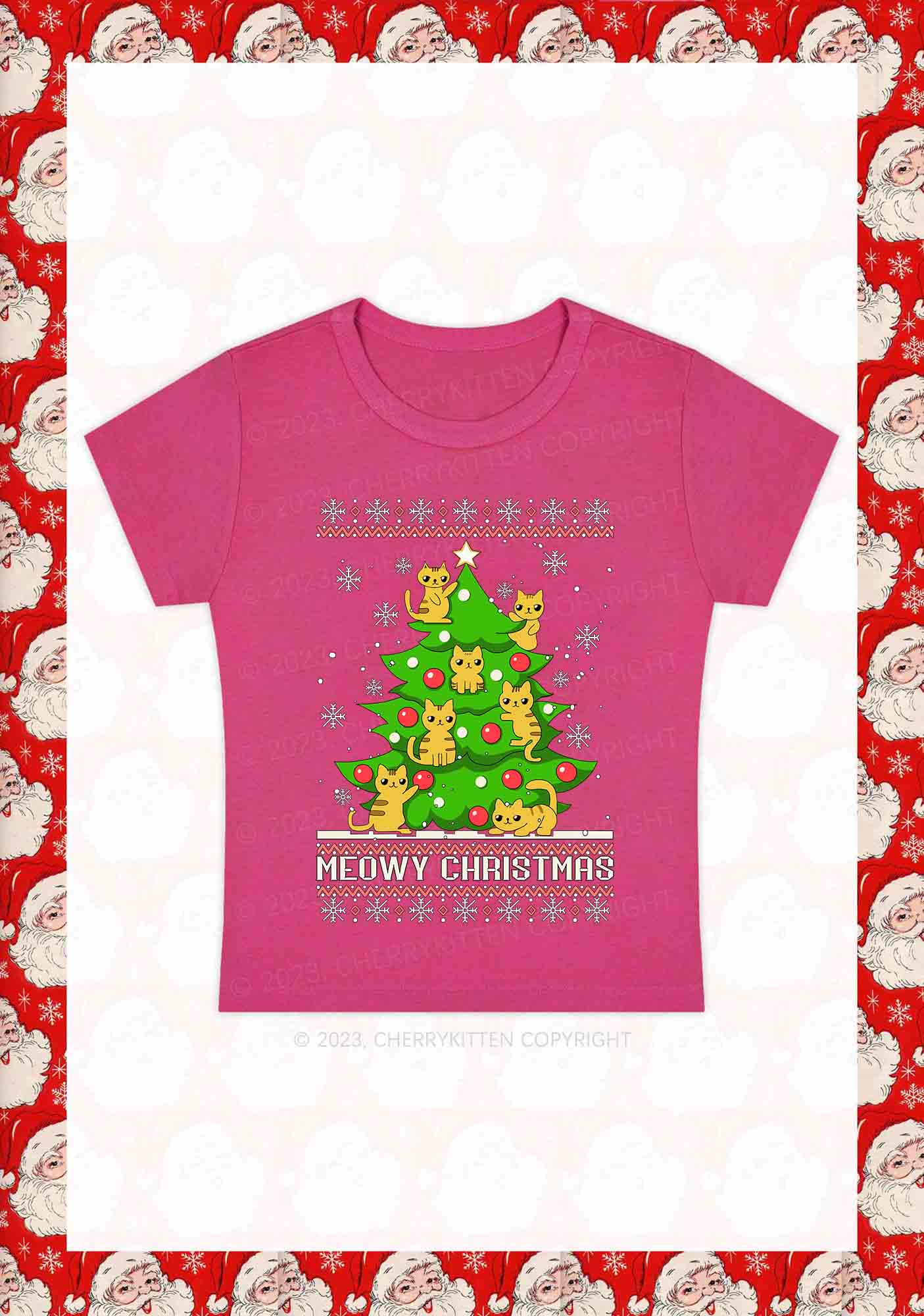 Snowflake Meowy Christmas Tree Y2K Baby Tee Cherrykitten