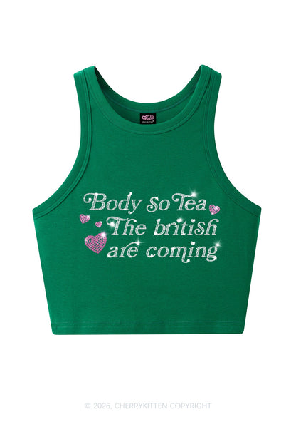Rhinestone Body So Tea Y2K Crop Tank Top Cherrykitten
