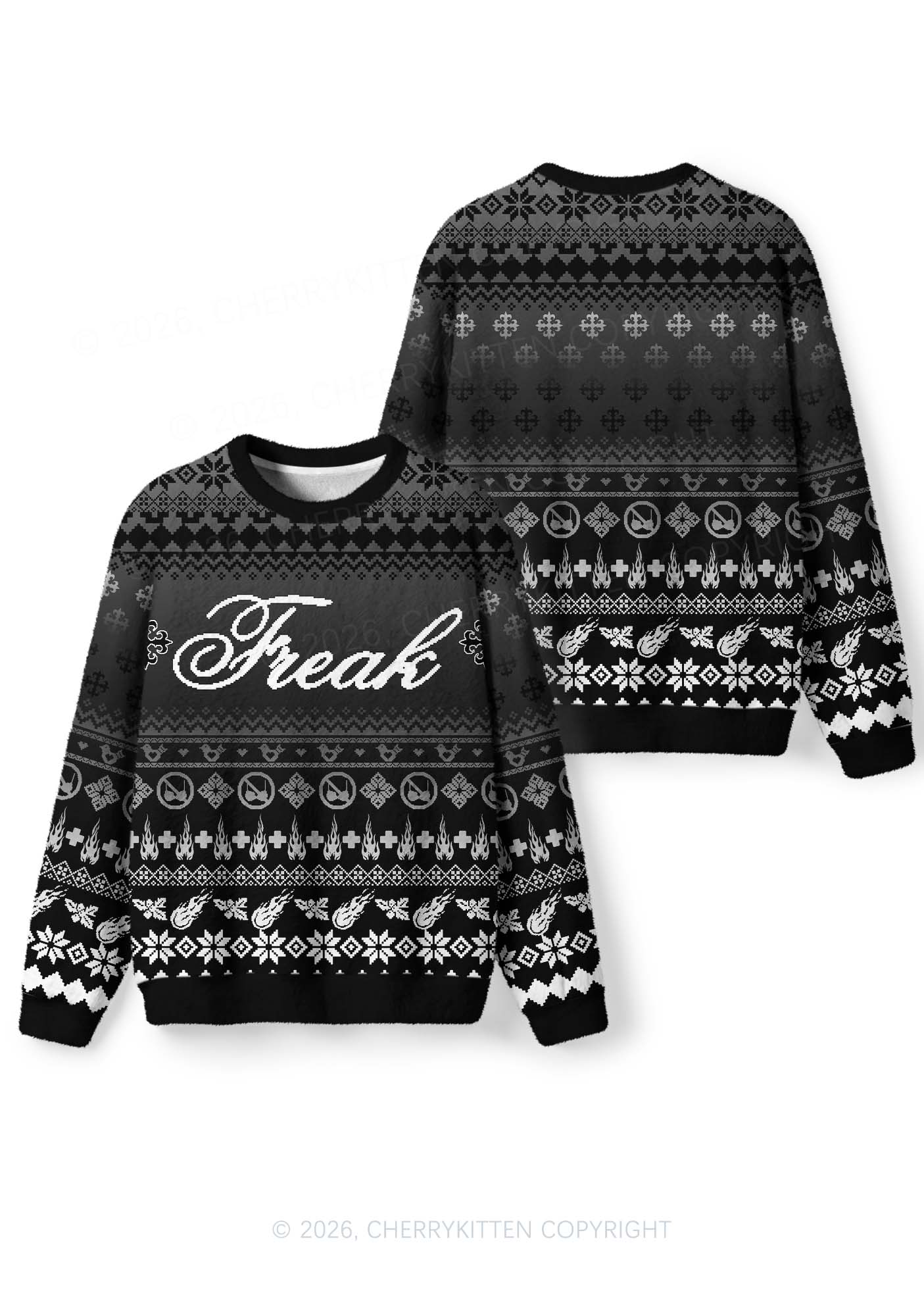 Black Freak Y2K Christmas Knit Sweatshirt Cherrykitten