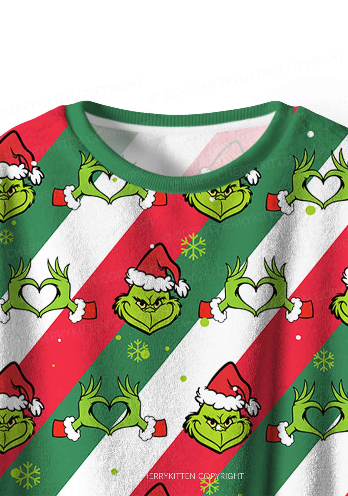 Christmas Red Whoville Heart Hands Y2K Fleece Long Sleeve Pajama Set Cherrykitten